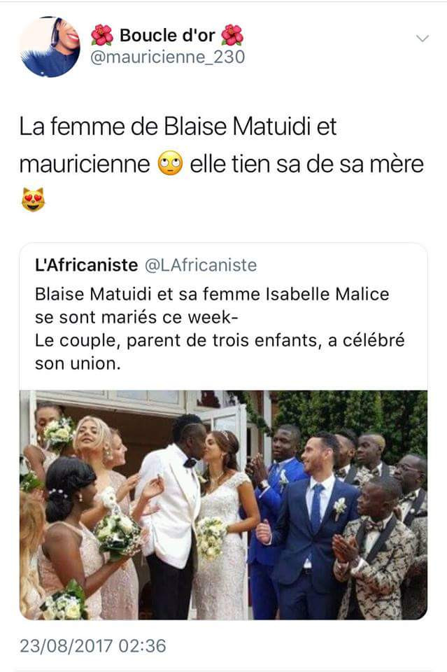 Selon Twitter la femme de Blaise Matuidi serait une Mauricienne
