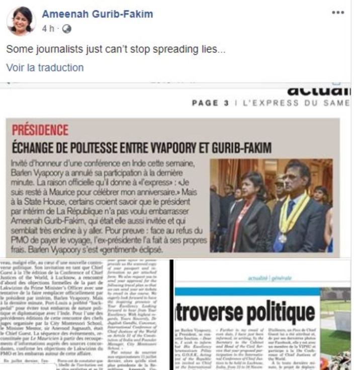 Ameenah Gurib-Fakim : "Some journalists just can’t stop spreading lies..."