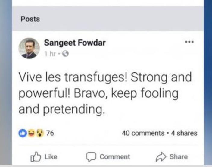 Le député Sangeet Fowdar se lâche sur les réseaux sociaux