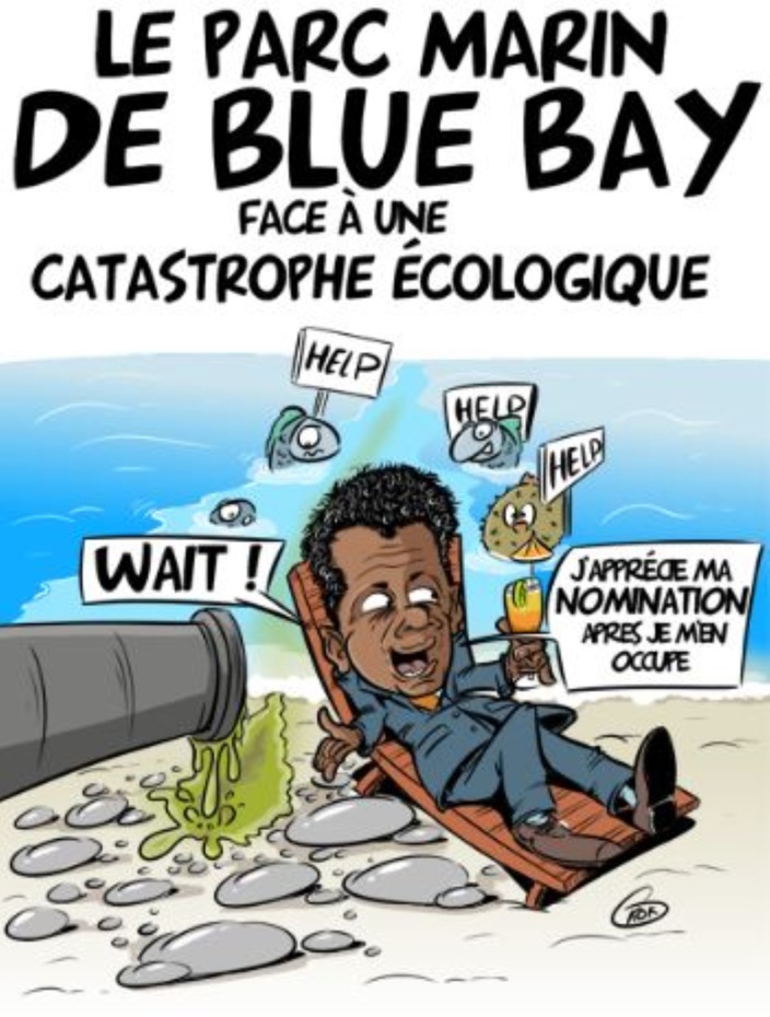 [KOK] Le dessin du jour : Le parc marin de Blue Bay face à une catastrophe écologique