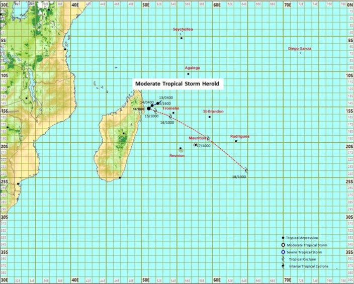 Forte tempête tropicale Herold: Vigilance de classe I à Maurice