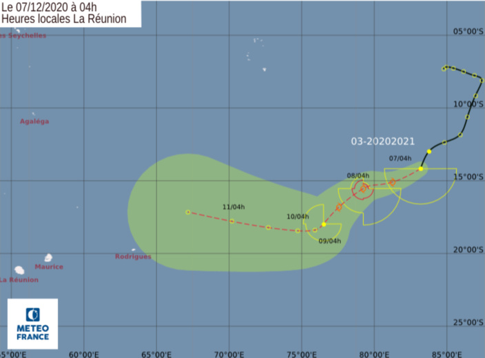 La future tempête tropicale Bongoyo est à environ 2650 km au Nord-Est de Maurice