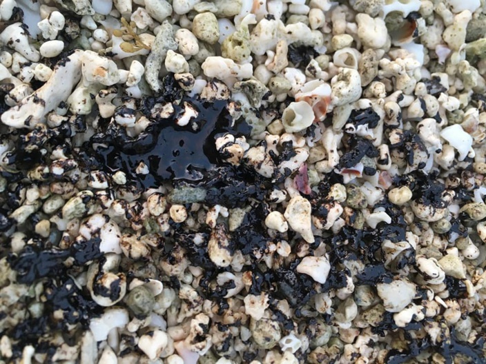 Plusieurs tâches d'huile observées sur la plage de Pointe d'Esny