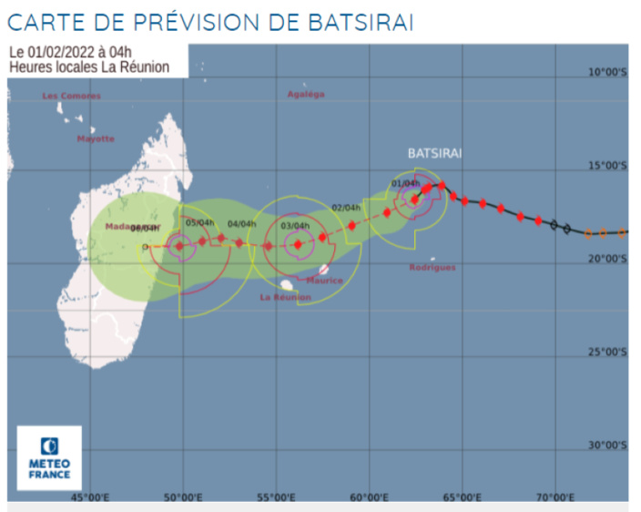 Batsirai se situe à 600 km de Maurice et a le potentiel pour devenir un système très dangereux