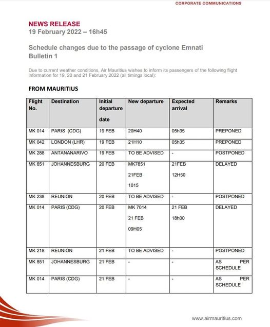 Cyclone Enmari : l’aéroport de Plaisance ferme ses portes à 21h15 ce samedi jusqu'à nouvel ordre