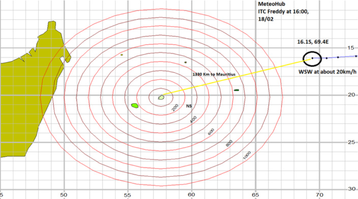 Graphical representation of ITC Freddy's position at 16:00, 18/02 Source of data : MMS