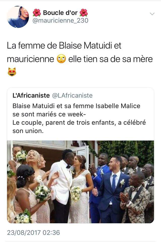Selon Twitter la femme de Blaise Matuidi serait une Mauricienne