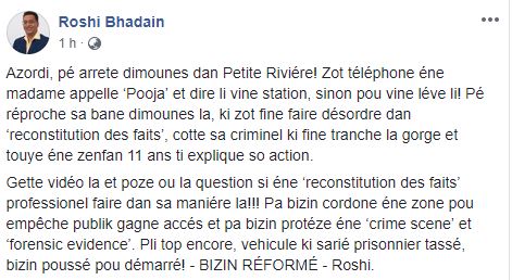 Meurtre à Petite-Rivière: Roshi Badhain s'en prend à la police