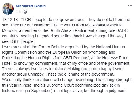 Page Facebook de Maneesh Gobin.