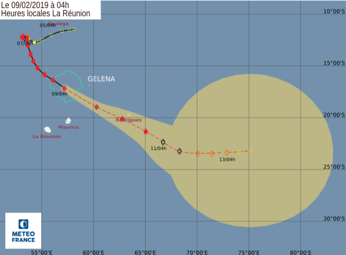 Le cyclone GELENA est à 330 km au Nord de Maurice