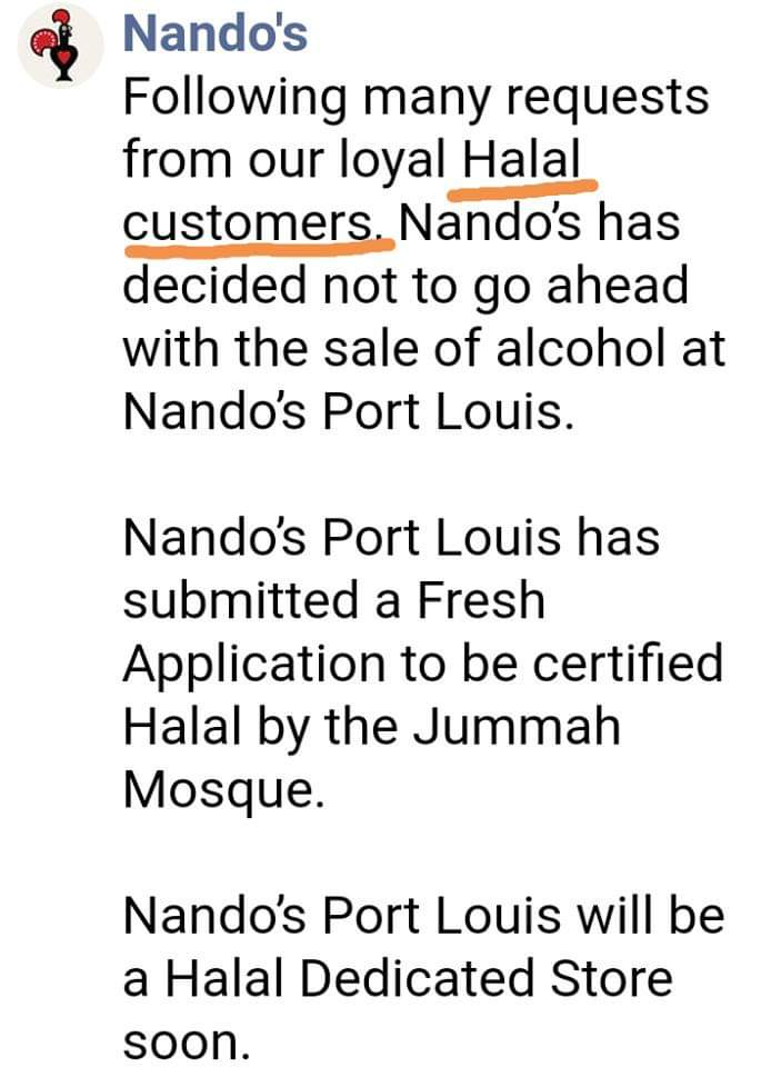 Le restaurant Nando's à Port -Louis fait marche arrière pour obtenir son certificat Halal 
