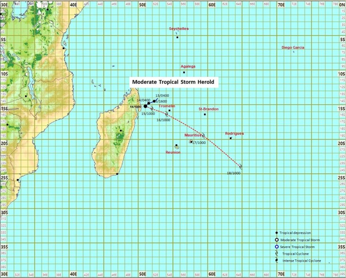 Forte tempête tropicale Herold: Vigilance de classe I à Maurice