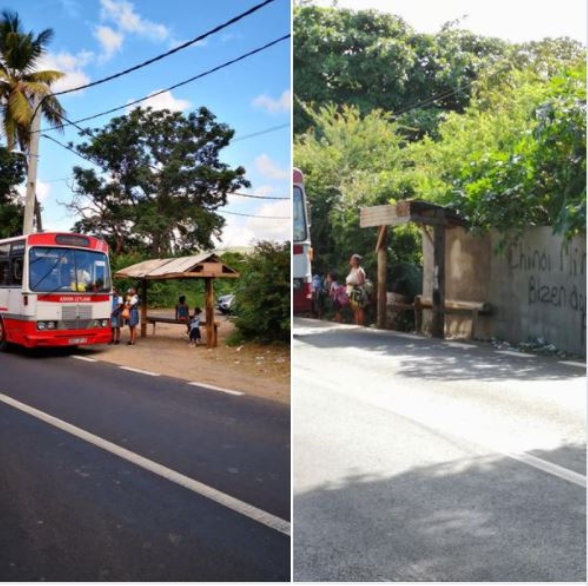 Sur la Route Royale à Pointes Aux Sables, deux abris bus construits par des volontaires