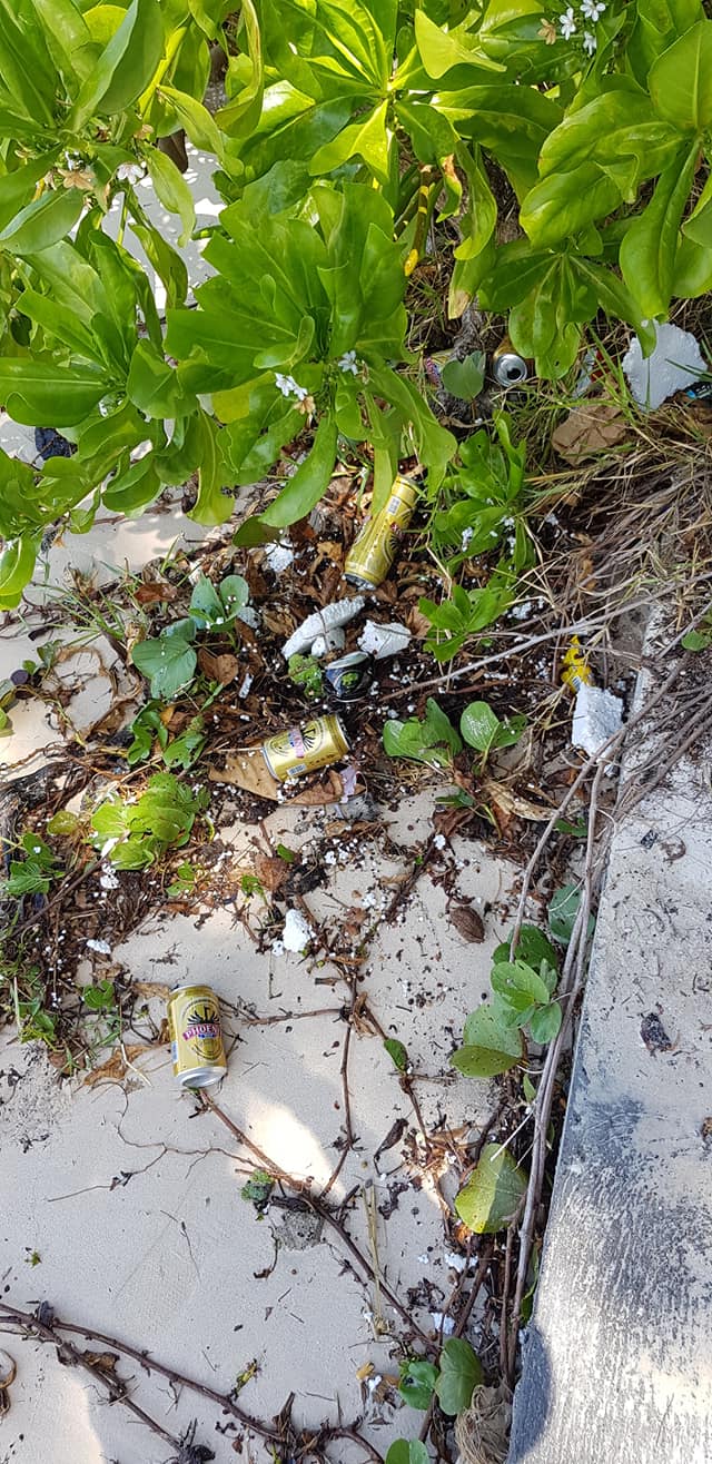 Sur la plage de Belle Mare érosion et divers détritus abandonnés par les pique-niqueurs du dimanche 