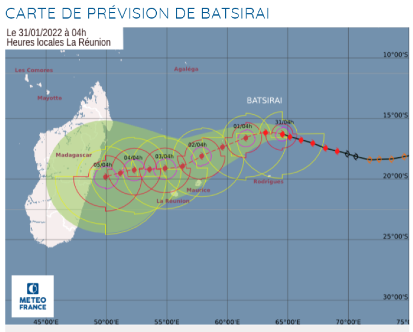 Batsirai est à 850 km de Maurice, une intensification en cyclone tropical intense est envisagée
