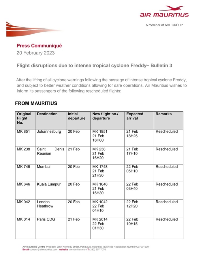 Aéroport de Plaisance : Des vols d'Air Mauritius reprogrammés