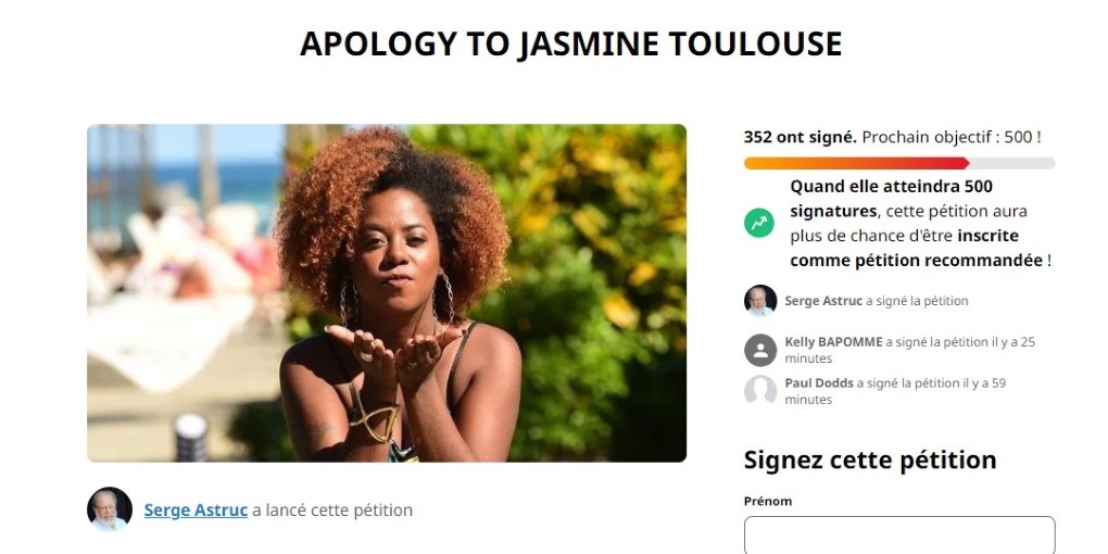 Une pétition en ligne pour que le PM présente des excuses à Jasmine Toulouse
