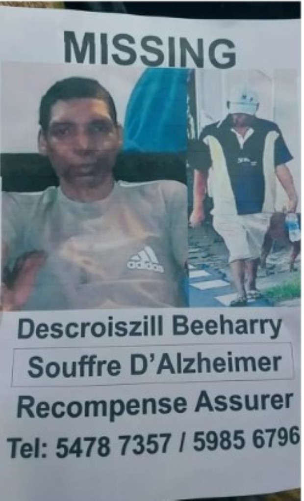 Disparition inquiétante de Angelito Descroizile Beeharry atteint de la maladie d'Alzheimer