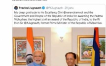 Echange de Tweets entre Narendra Modi et Pravind Jugnauth