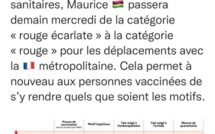 L'île Maurice rétrogradée de «rouge écarlate» à la catégorie «rouge» par la France